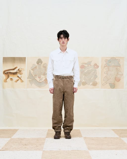 EMBROIDERY SUEDE PANTS - BEIGE