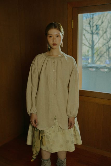 linen shirring shirt - natural