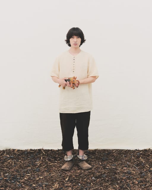 TEA DYEING HENLEY NECK - BLACK TEA