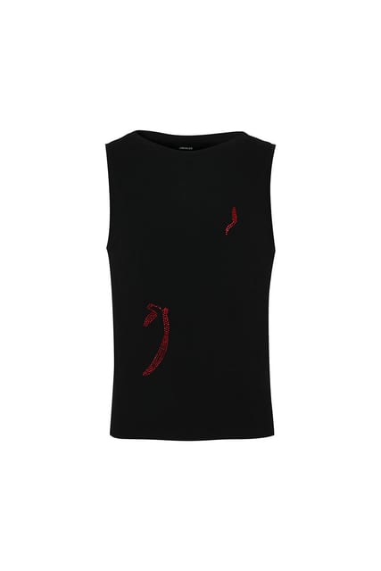 RHINESTONE DRAWING SLEEVELESS TOP 라인스톤 드로잉 나시 탑 블랙