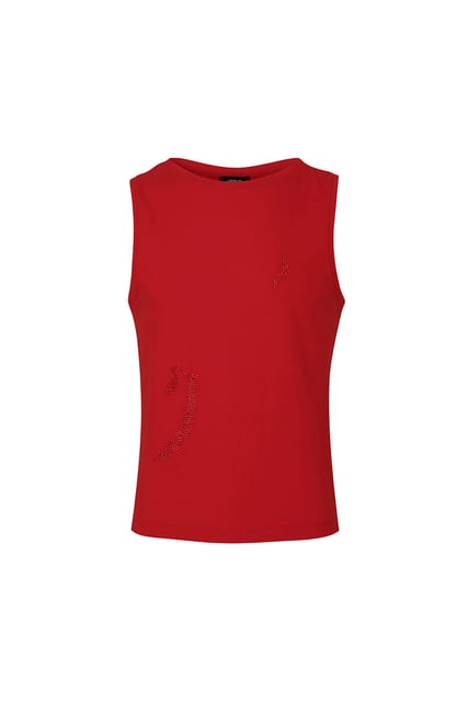RHINESTONE DRAWING SLEEVELESS TOP 라인스톤 드로잉 나시 탑 레드