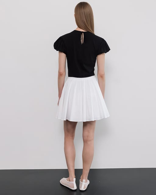 GATHERED CIRCLE MINI SKIRT_OW