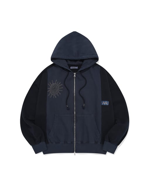 Garment dyed hooded zip-up / Pigment navy