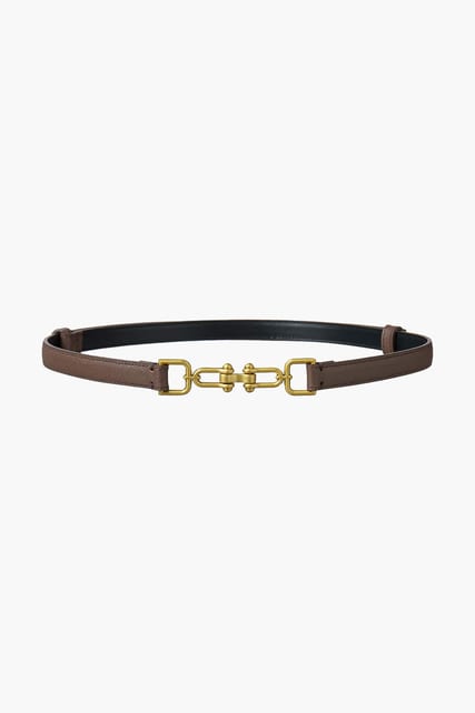 Adjustable Gold Clasp Leather Belt, Brown