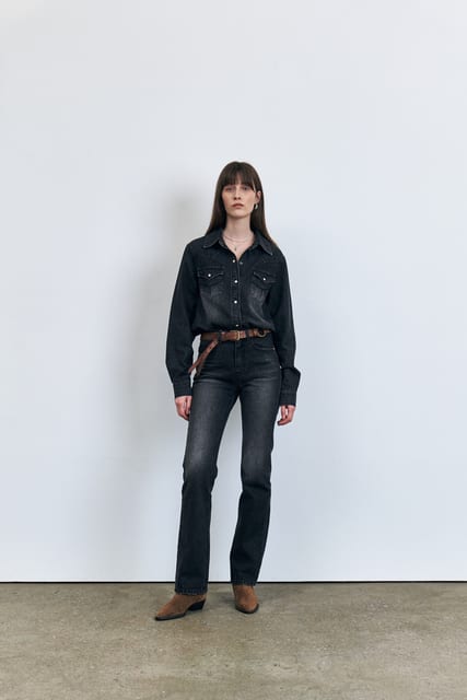 KUME Destroyed Straight Denim Pants, Black