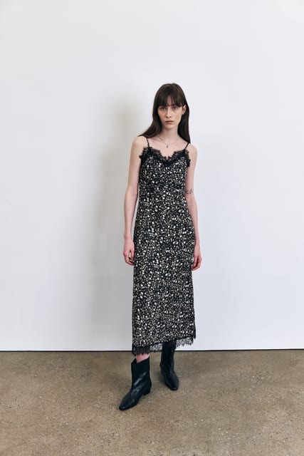 Lace Satin Slip Dress, Black
