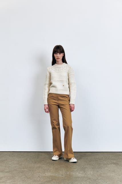 Pintucked Bootcut Slit Pants , Beige