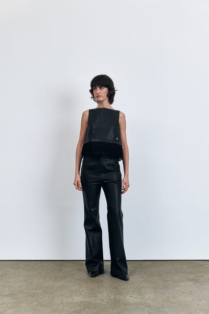 Pintucked Bootcut Slit Pants , Black