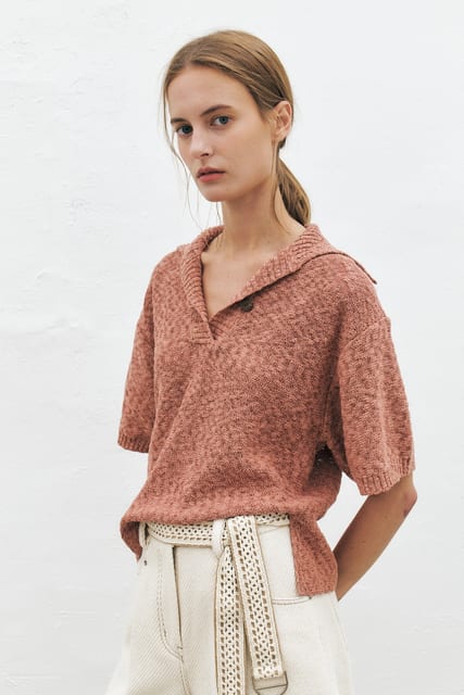 Slub Cotton Blend Sweater, Coral