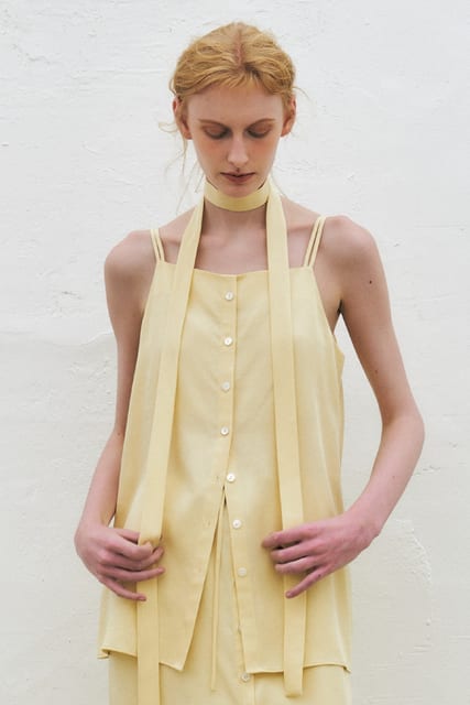 Tencel Twill Sleeveless Scarf Top, Light Yellow