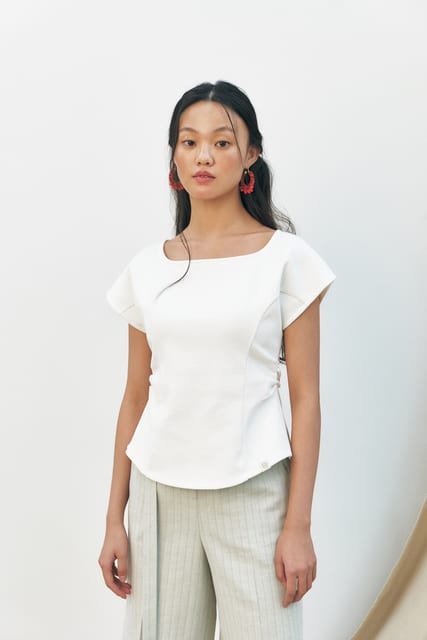 Two-way Zip-up Half-Sleeved Top, Ivory
