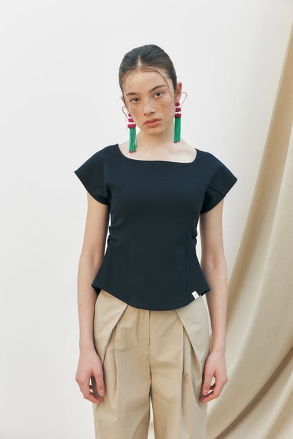 Two-way Zip-up Half-Sleeved Top, Navy