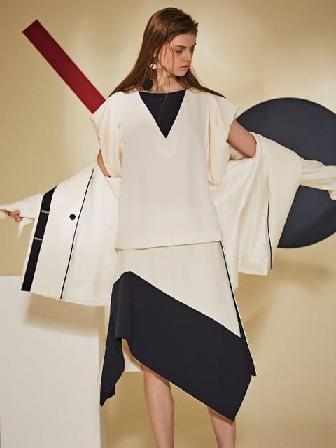 Asymmetric Hem Line Skirt_Ivory