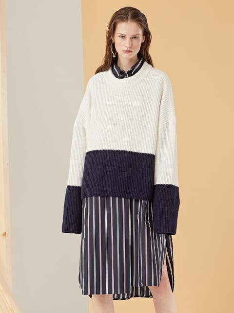 Color Block Wool Knit Top_Ivory