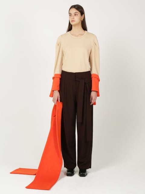 Tuck Detail Wide Pants_Brown 턱 디테일 와이드 팬츠_브라운