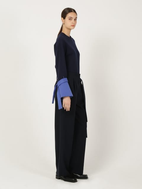 Tuck Detail Wide Pants_Navy 턱 디테일 와이드 팬츠_네이비