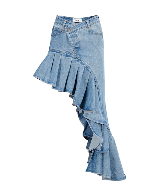 Asymmetric Frill Denim Skirt