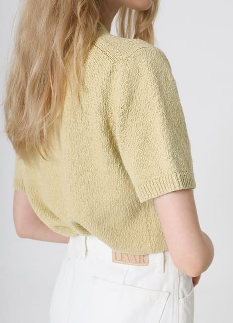 Half-Sleeve Boucle Knit Top - Mustard