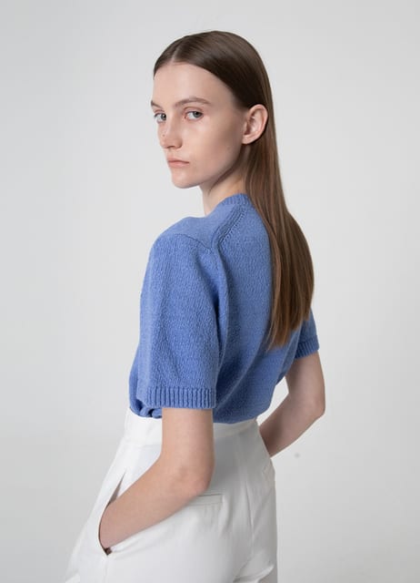 Half-Sleeve Boucle Knit Top - Violet
