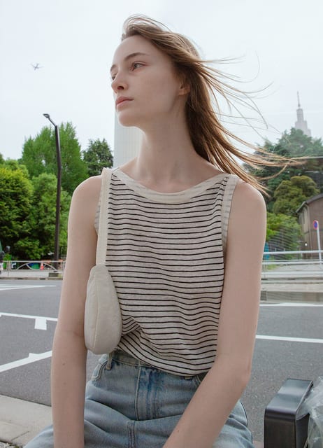 Linen Stripe Sleeveless Top - Ecru