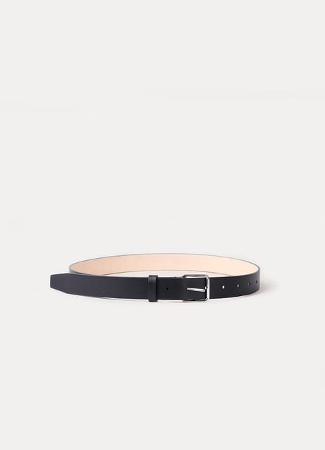 Signature Square Leather Belt - Silver