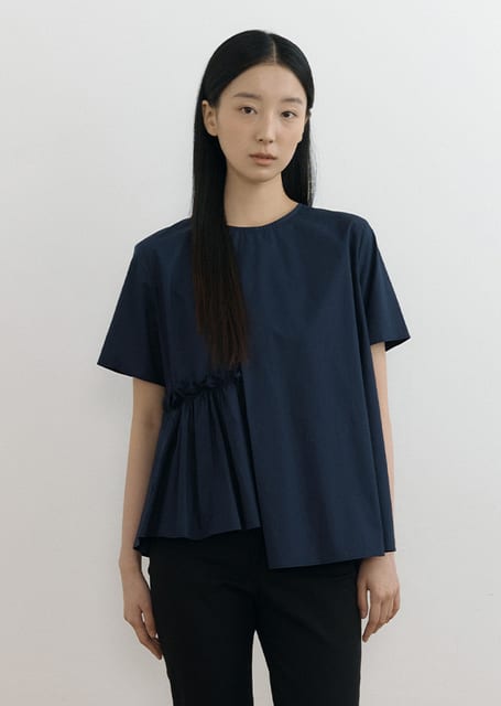 [10%] half shirring blouse-navy