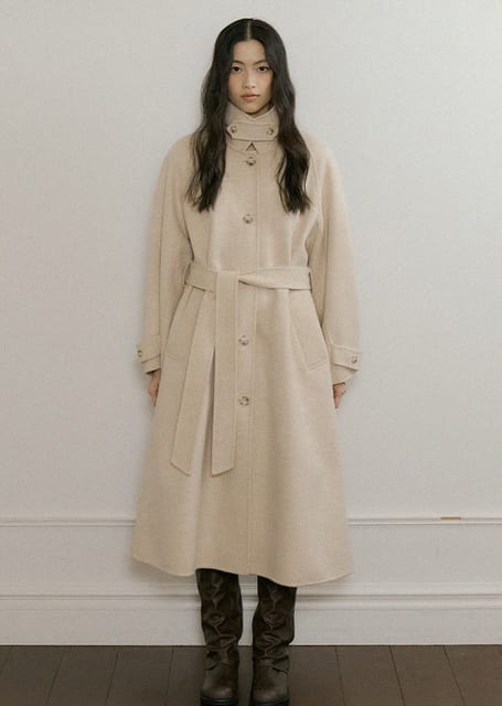 [20%] handmade wool trench coat-yellow beige