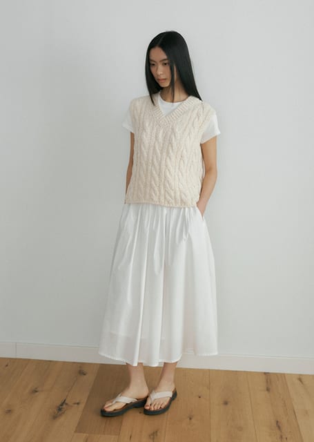 [50%] cable cotton blended knit vest-ivory