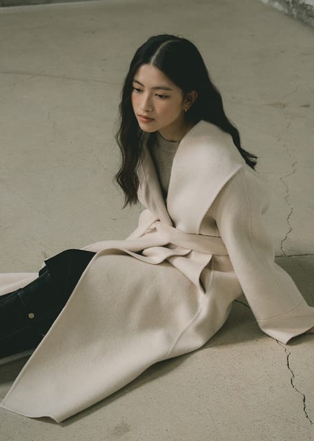 fox blended handmade shawlcollar coat-cream