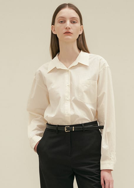 pocket bio poplin shirt-cream