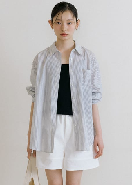 pocket bio poplin shirt-stripe