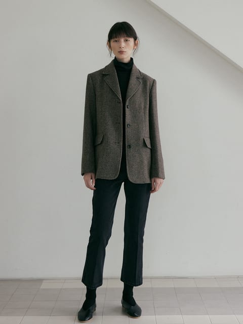 wool blended classic jacket-brown