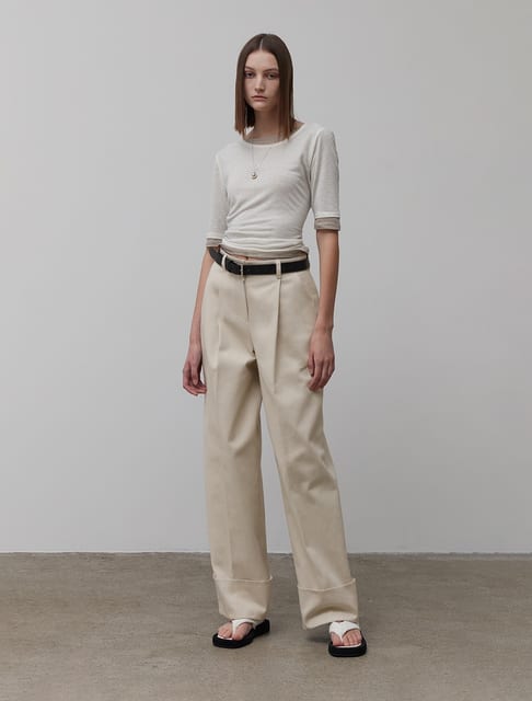 ROLL-UP COTTON PANTS [BEIGE]