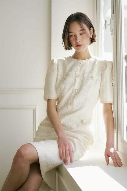 Emily tweed one-piece (cream)