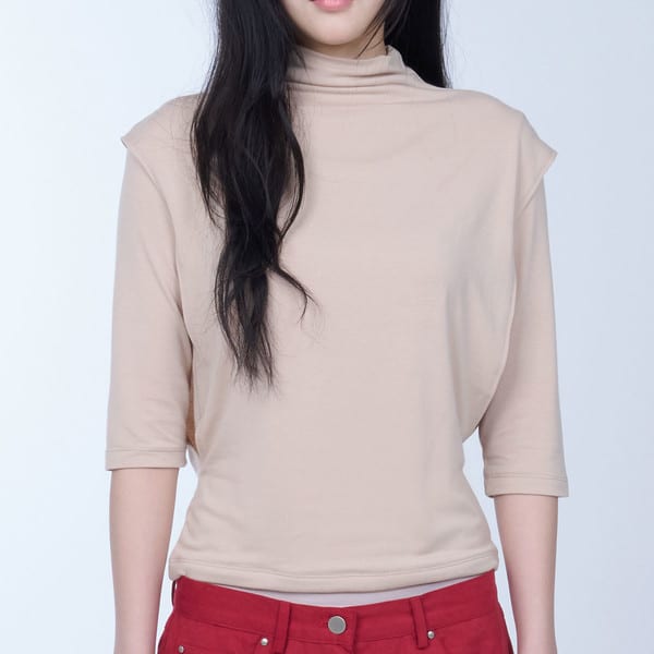 Layered vest half sleeve tee - BEIGE
