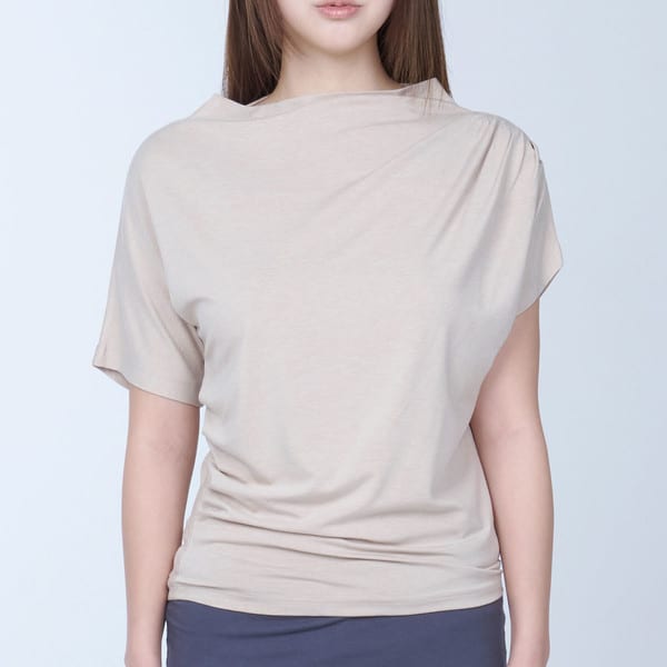 Unbalance drape neck top - BEIGE