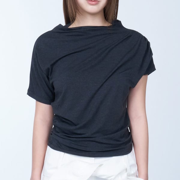 Unbalance drape neck top - CHARCOAL