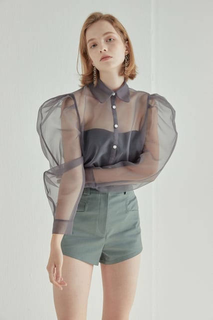 Puff Sheer Blouse_Khaki