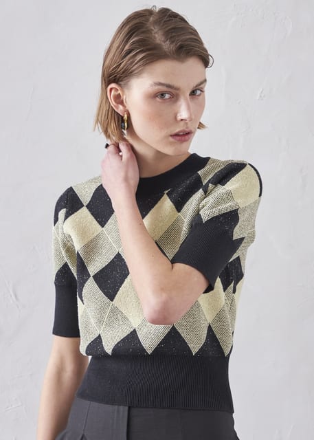 ARGYLE HALF SLEEVE KNIT_BLACK