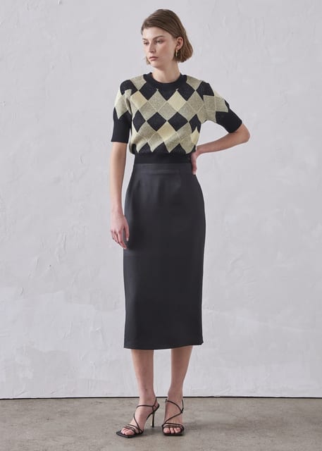 SATIN SLIT SKIRT_BLACK