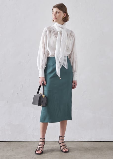 SATIN SLIT SKIRT_GREEN