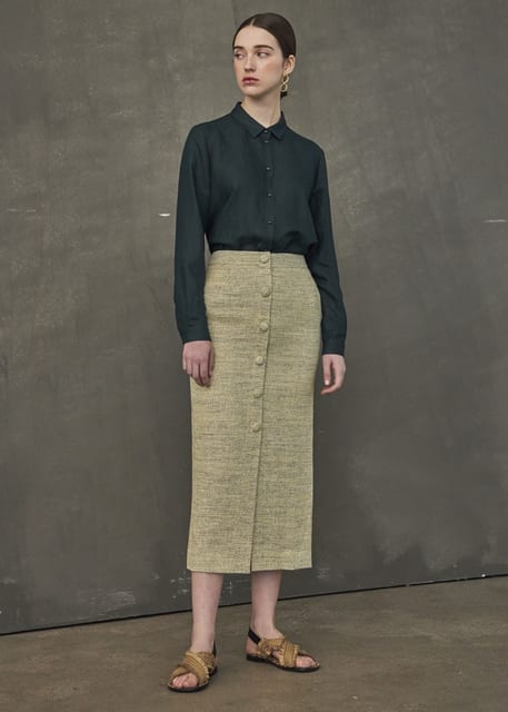 TWEED BUTTON SKIRT_YELLOW