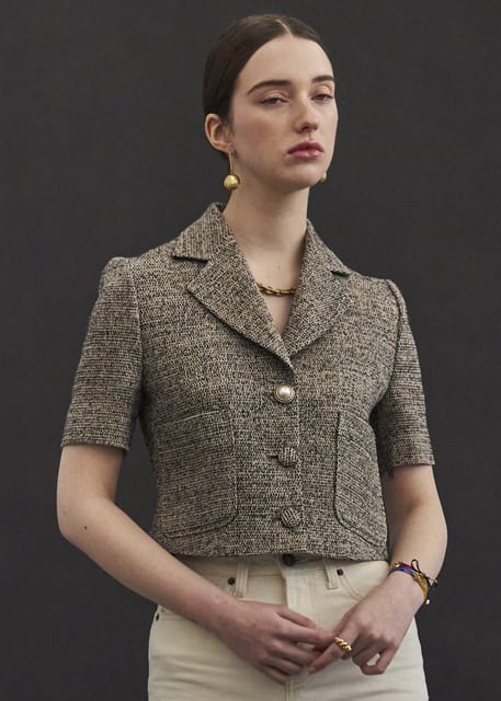 TWEED CROPPED JACKET_BROWN BLACK