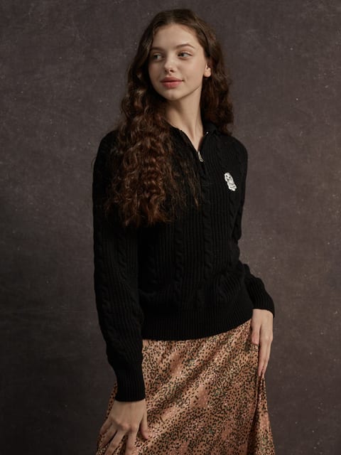 Cashmere PK Knit Zip-up Black