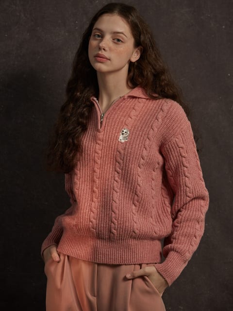 Cashmere PK Knit Zip-up Pink
