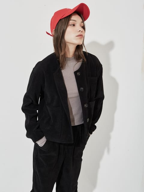 No Collar Corduroy Jacket Black