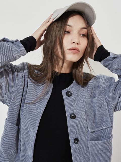 No Collar Corduroy Jacket Blue