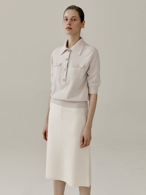 Assymetric Wrap Midi Skirt - Ivory