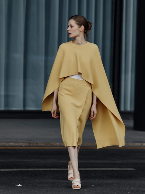 Assymetric Wrap Midi Skirt - Yellow