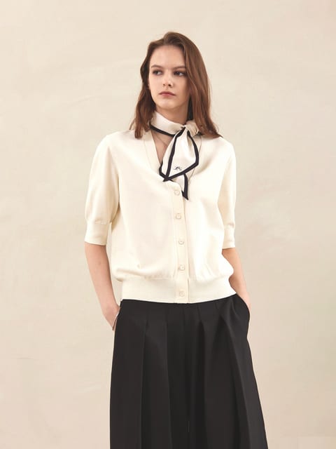 Short Sleeve Knit Cardigan - Ivory